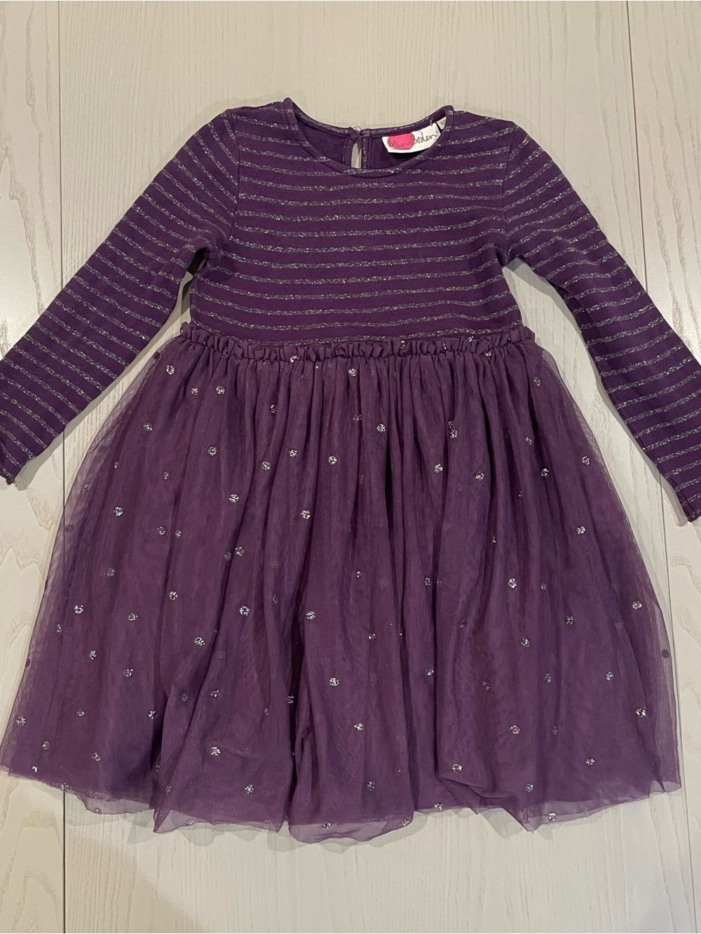 Mini Boden Sparkle Striped Tulle Dress - Size 5-6Y